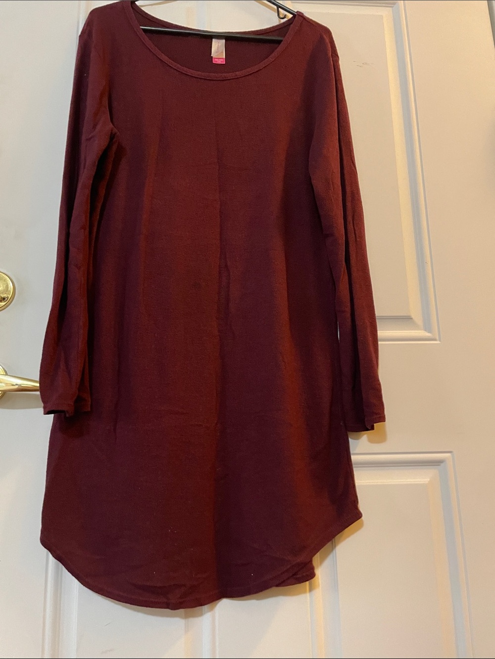 No Boundaries Long Sleeve Scoop Neck Dress - Burgundy